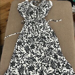 LOFT Black and White Floral Maxi Dress